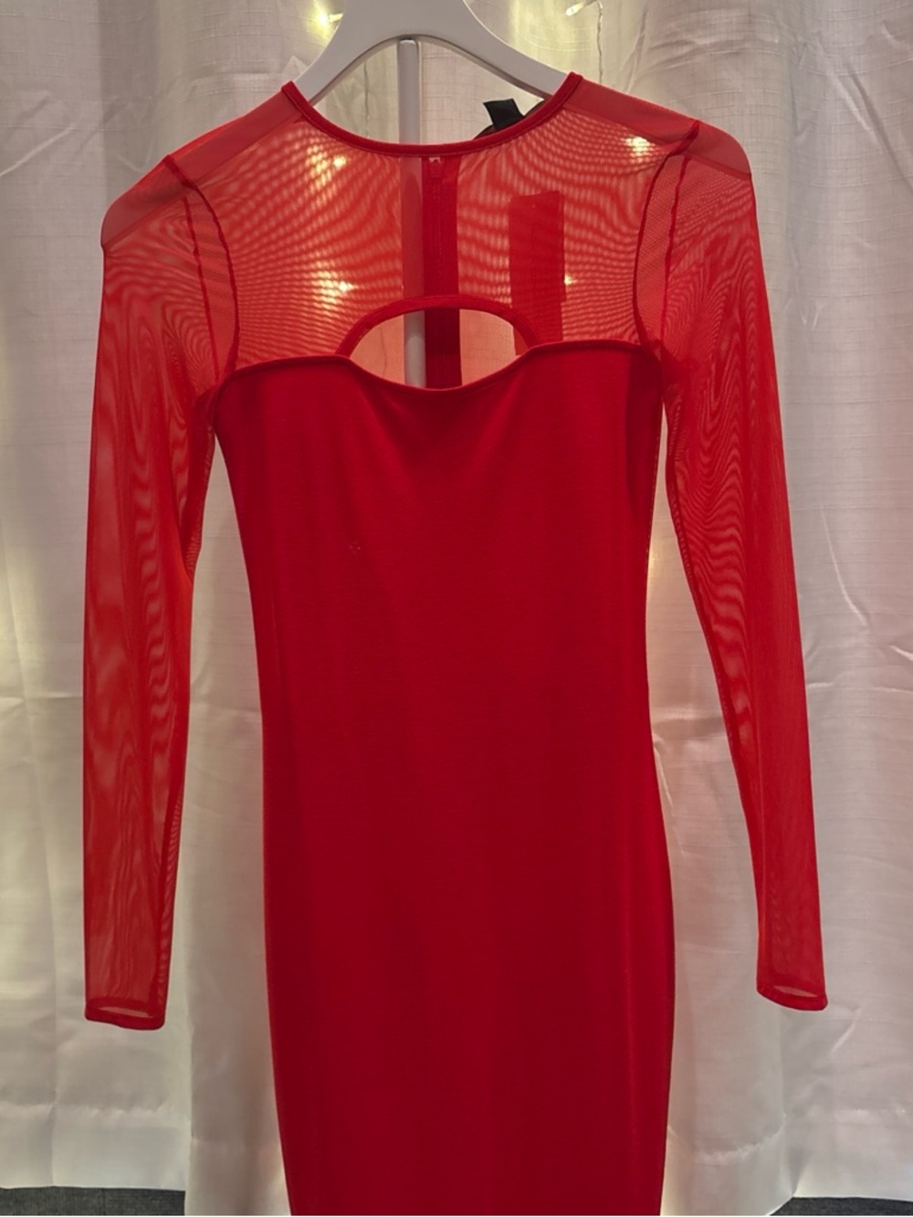 NWT French Connection Vibrant Red mesh sleeve mini dress